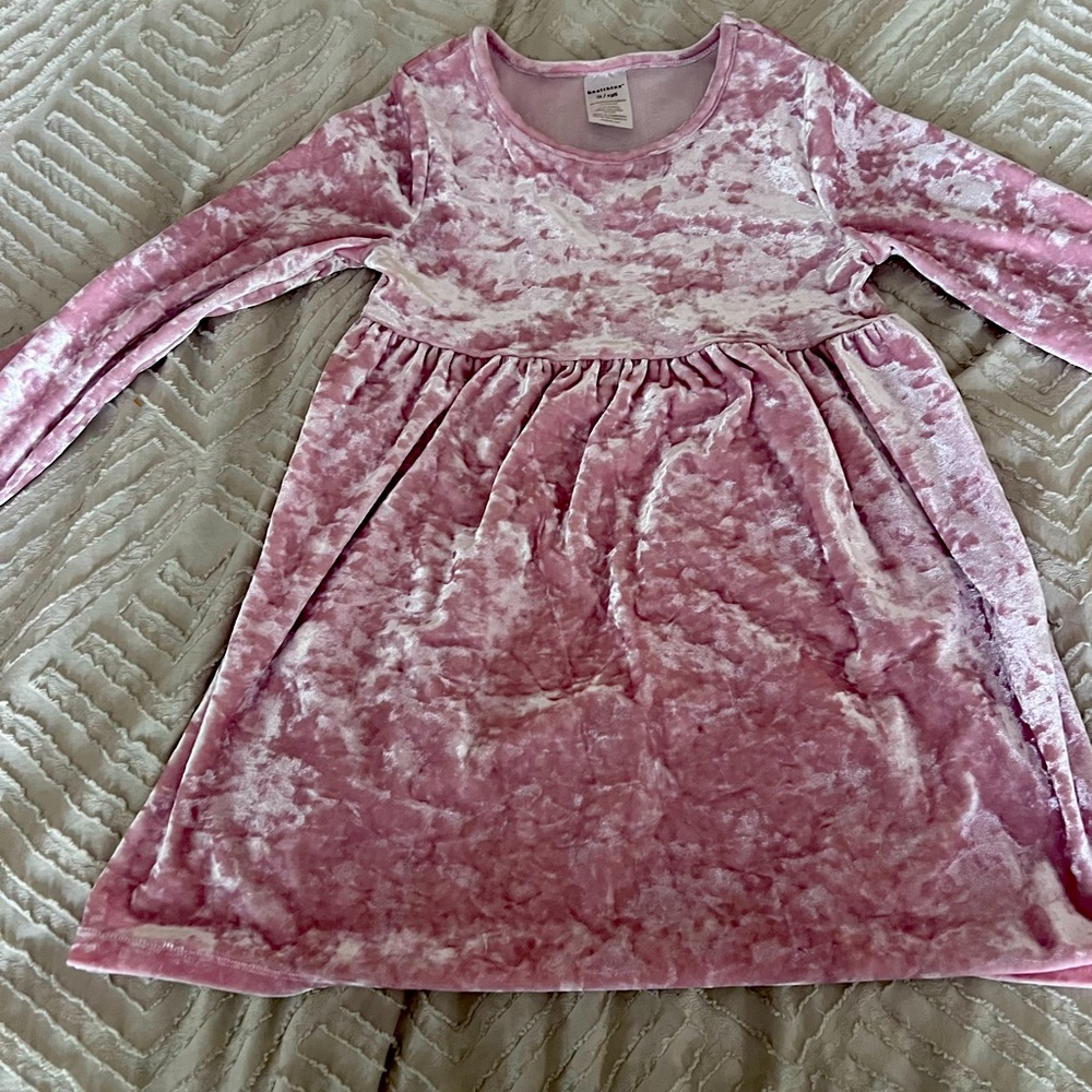 Pink crushed velvet girls dress with pockets. Size 5